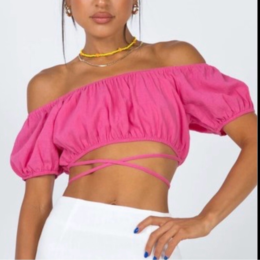 Princess Polly Fuchsia Off-Shoulder Crop Top